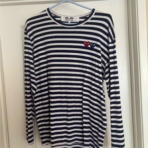 Comme des Garçons PLAY Navy and White Striped Tee